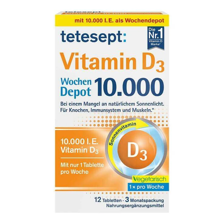 Tetesept Vitamin D3 10,000 Film-Coated Tablets, 12 Film-Coated Tablets