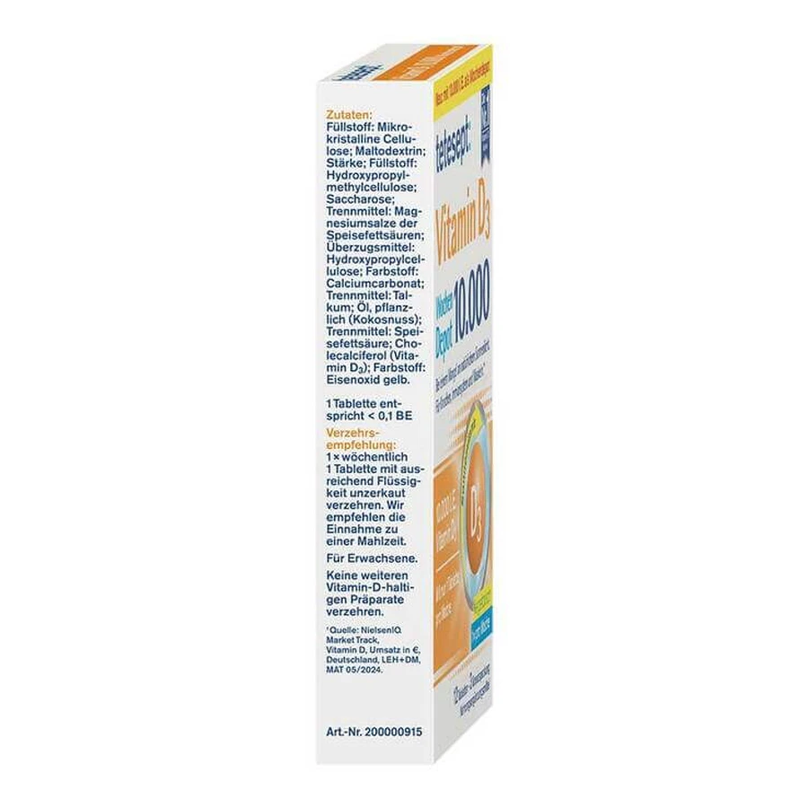 Tetesept Vitamin D3 10,000 Film-Coated Tablets, 12 Film-Coated Tablets