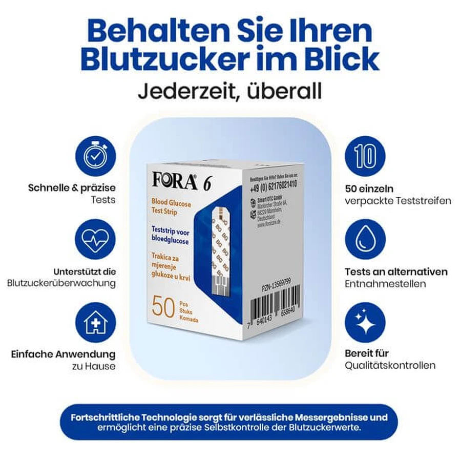 FORA bloedglucoseteststrips – 50 stuks