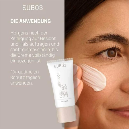 Crema antiedad Eubos Anti-Age Cell Defense con SPF 50+, 50 ml. Crema de día