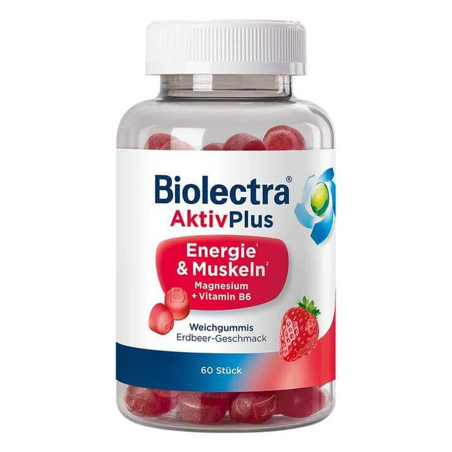 Biolectra Aktivplus Energy & Muscles Aardbeiengummies, 60 kauwbare gummies