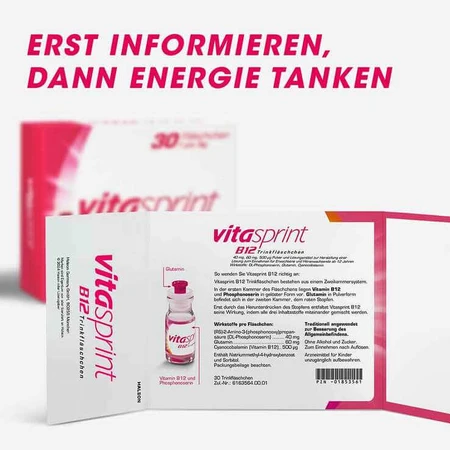 vitasprint B12 Drink: sobres con vitamina B12 para tener más energía, 2 x 30 sobres de polvo para preparar una solución oral