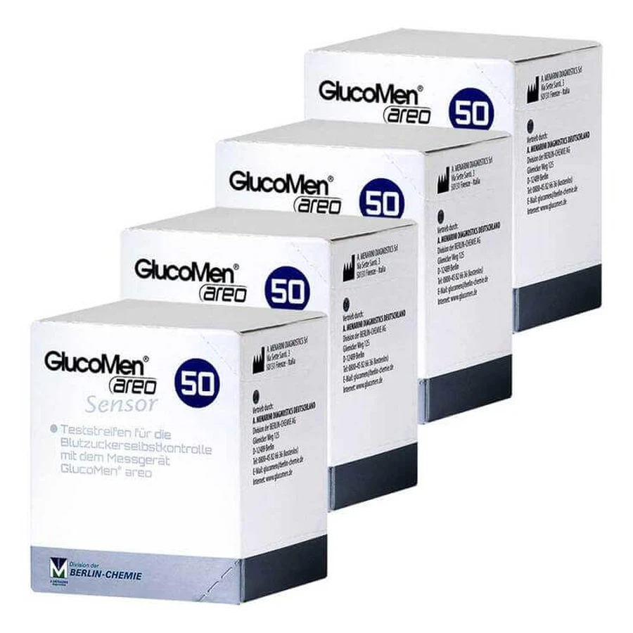 GlucoMen areo-sensorteststrips, 4 verpakkingen van 50 teststrips