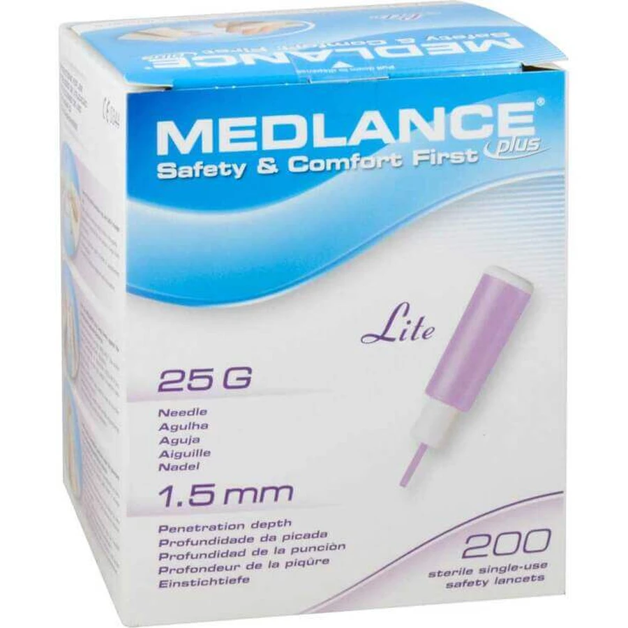 Medlance Plus Lite Safety Lancets, 25 G, 100 Lancets