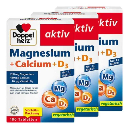 Doppelherz Magnesium + Calcium + D3 Tablets, 3 x 100 tablets