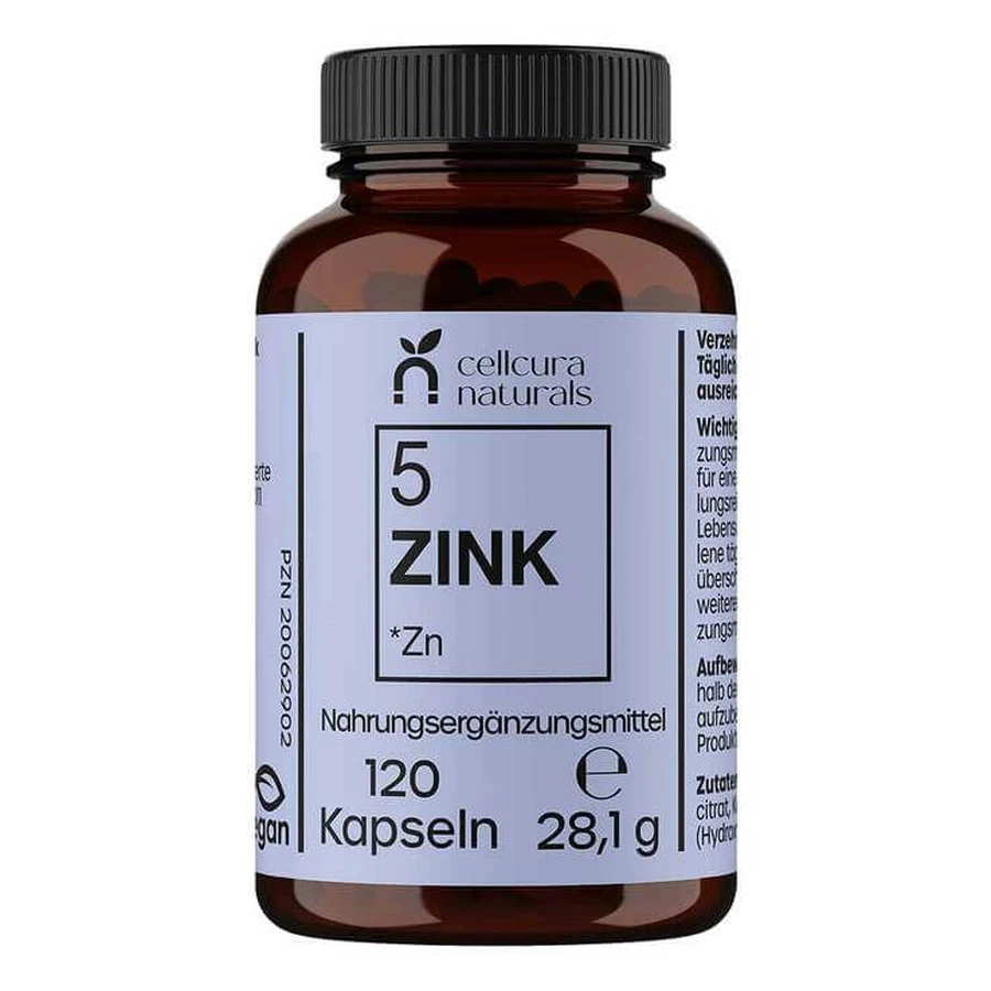 Cellcura Naturals Zinc 25 mg, gélules végétaliennes à forte dose, 120 gélules