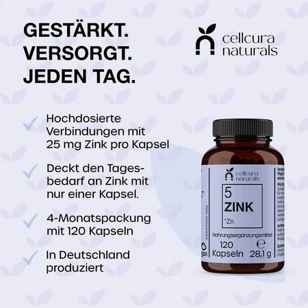 Cellcura Naturals Zinc 25 mg, gélules végétaliennes à forte dose, 120 gélules