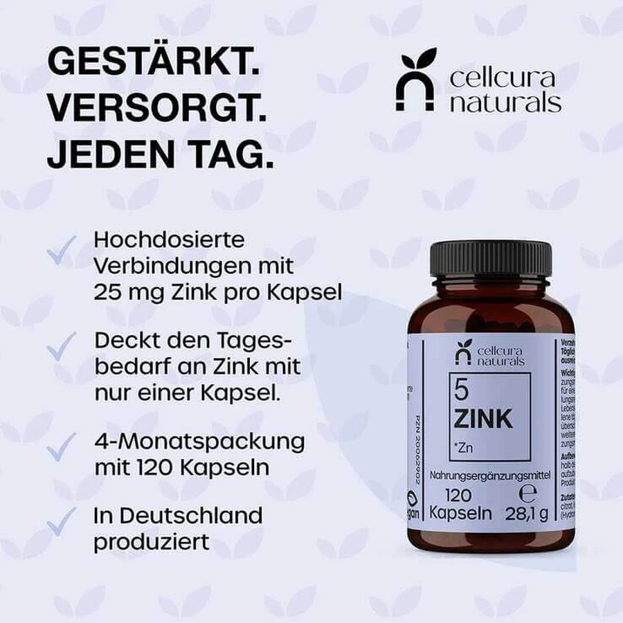 Cellcura Naturals Zinc 25 mg, gélules végétaliennes à forte dose, 120 gélules