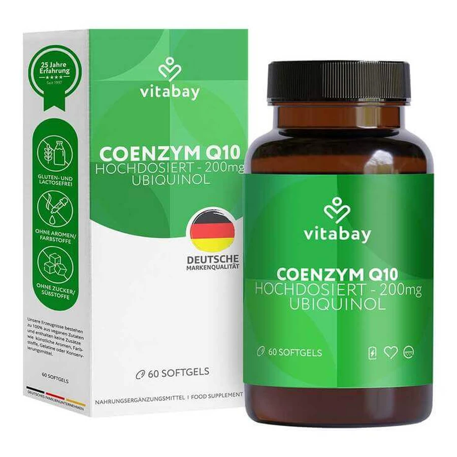 Cápsulas blandas de coenzima Q10 ubiquinol de alta potencia, 200 mg, 60 cápsulas blandas