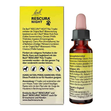 Bachbloesemremedies Original Rescura Night Pets-druppels, alcoholvrij, 10 ml