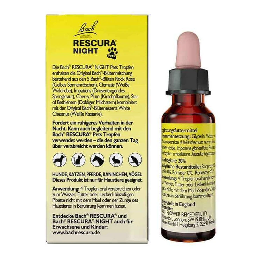 Bachbloesemremedies Original Rescura Night Pets-druppels, alcoholvrij, 10 ml