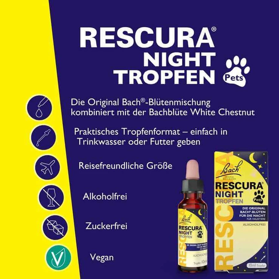 Bachbloesemremedies Original Rescura Night Pets-druppels, alcoholvrij, 10 ml