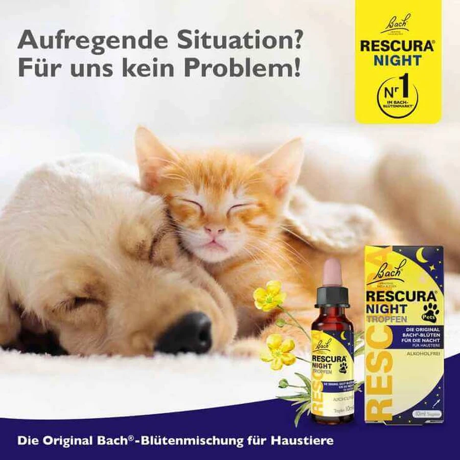 Bachbloesemremedies Original Rescura Night Pets-druppels, alcoholvrij, 10 ml