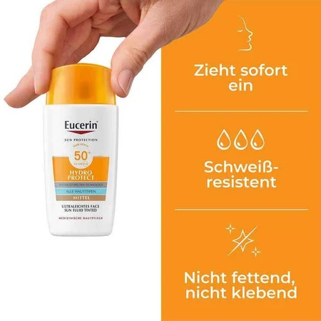 Eucerin Sun Fluid Hydro Protect Face Medium SPF 50+, 2x50 ml Cream