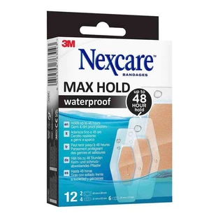Tiras adhesivas impermeables Nexcare Max Hold, 3 tamaños, 12 tiritas
