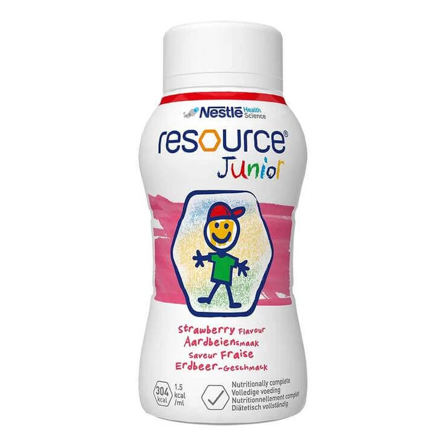 Resource Junior Erdbeer-Geschmack flüssig, 4X200 ml Flüssigkeit