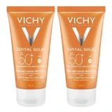 Vichy Capital Soleil, crème solaire perfectrice de teint SPF 50+ pour le visage, lot de 2 x 50 ml