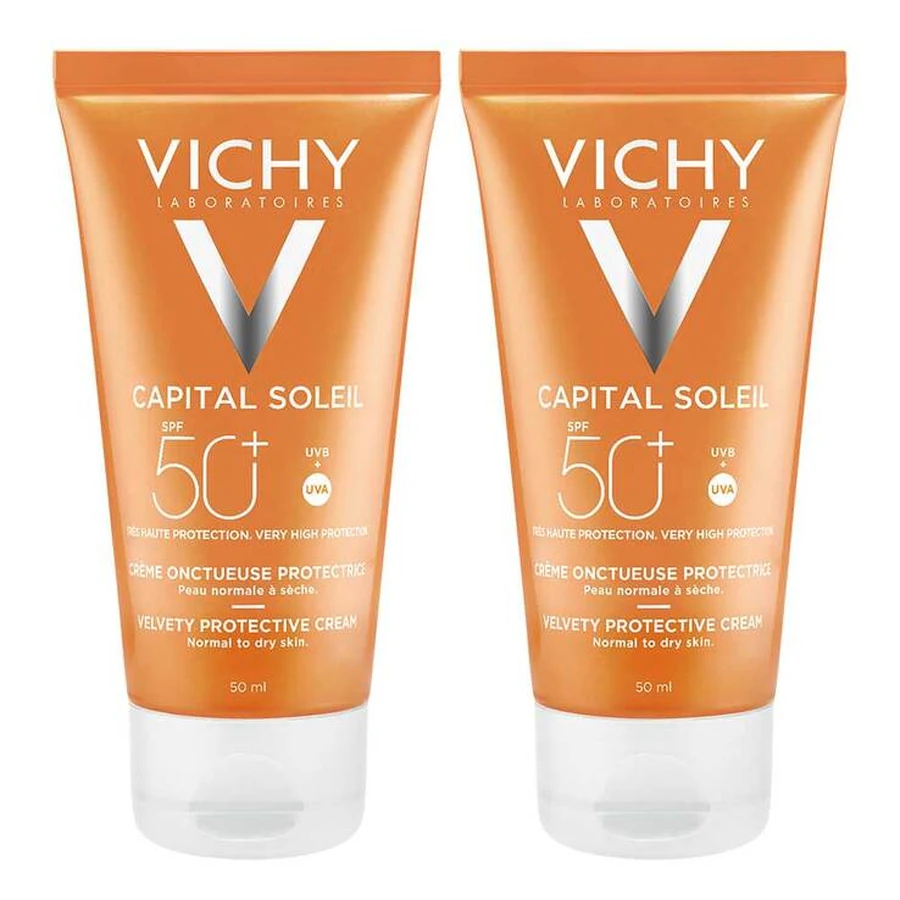 Vichy Capital Soleil huidverbeterende zonnebrandcrème SPF 50+ voor het gezicht, 2 x 50 ml crème