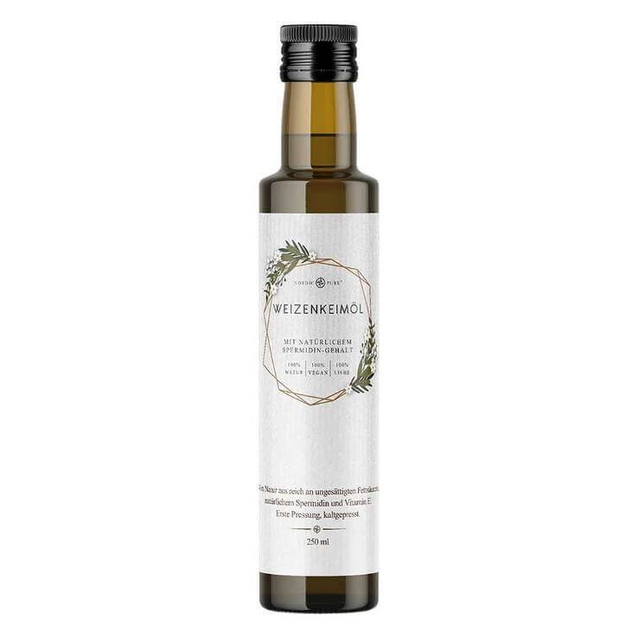 Aceite de germen de trigo prensado en frío con espermidina, Nordic Pure, 250 ml de aceite