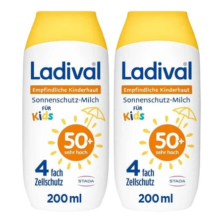 Lotion Ladival pour peaux sensibles des enfants SPF 50+, lot de 2 flacons de 200 ml
