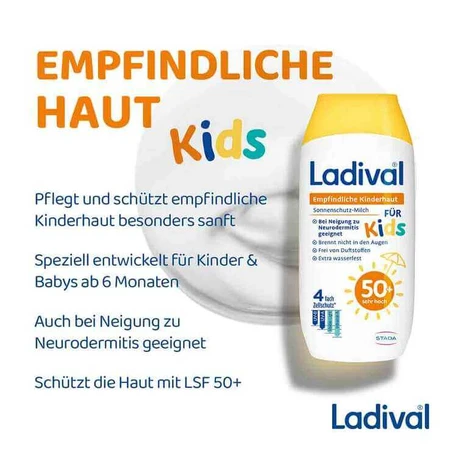 Lotion Ladival pour peaux sensibles des enfants SPF 50+, lot de 2 flacons de 200 ml