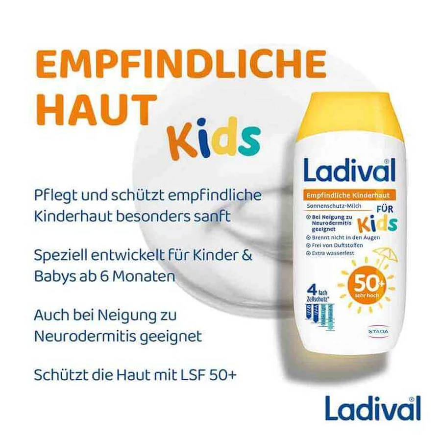 Lotion Ladival pour peaux sensibles des enfants SPF 50+, lot de 2 flacons de 200 ml
