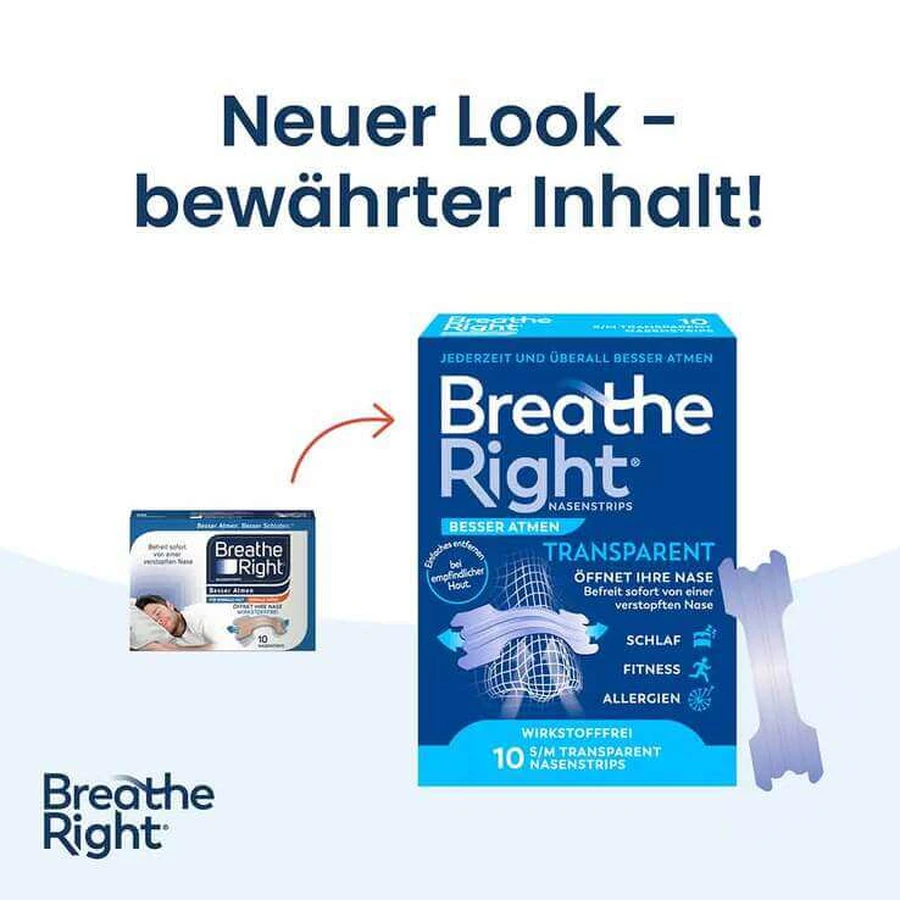 Besser Atmen Breathe Right Nasenpflaster normal transparent , 30 St Pflaster