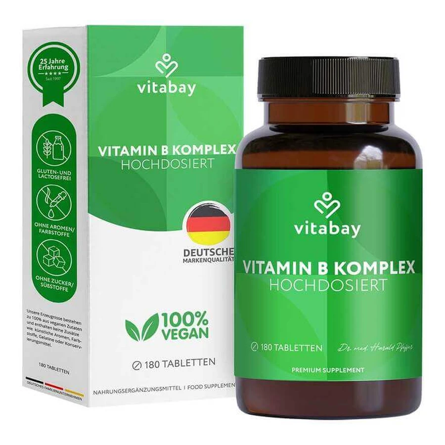 Vitamin B Complex (Biotin, B6, B5, B1, and B12) Vegan Tablets, 180 Tablets