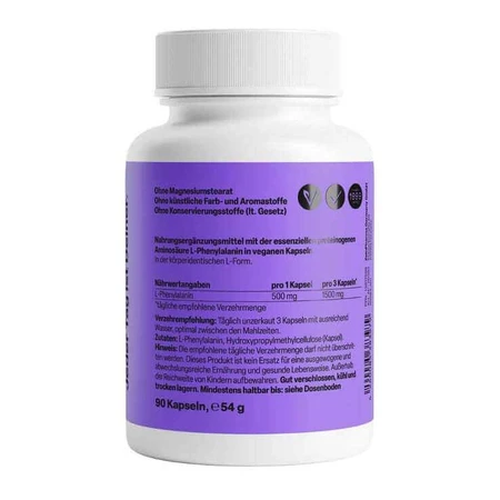 L-fenylalanine 500 mg, plantaardige HPMC-capsules van Zein Pharma, 90 capsules