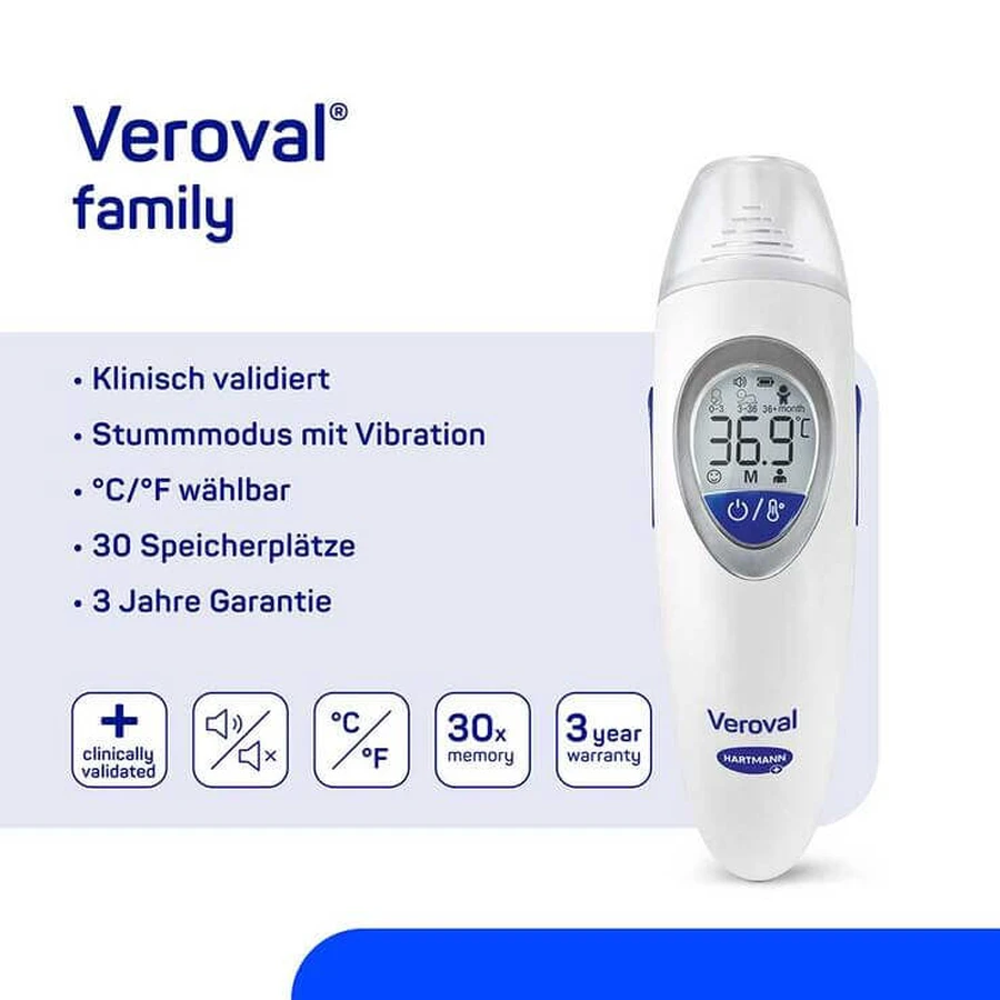 Thermomètre infrarouge 3-en-1 Veroval Family, 1 pièce (couleur non précisée)