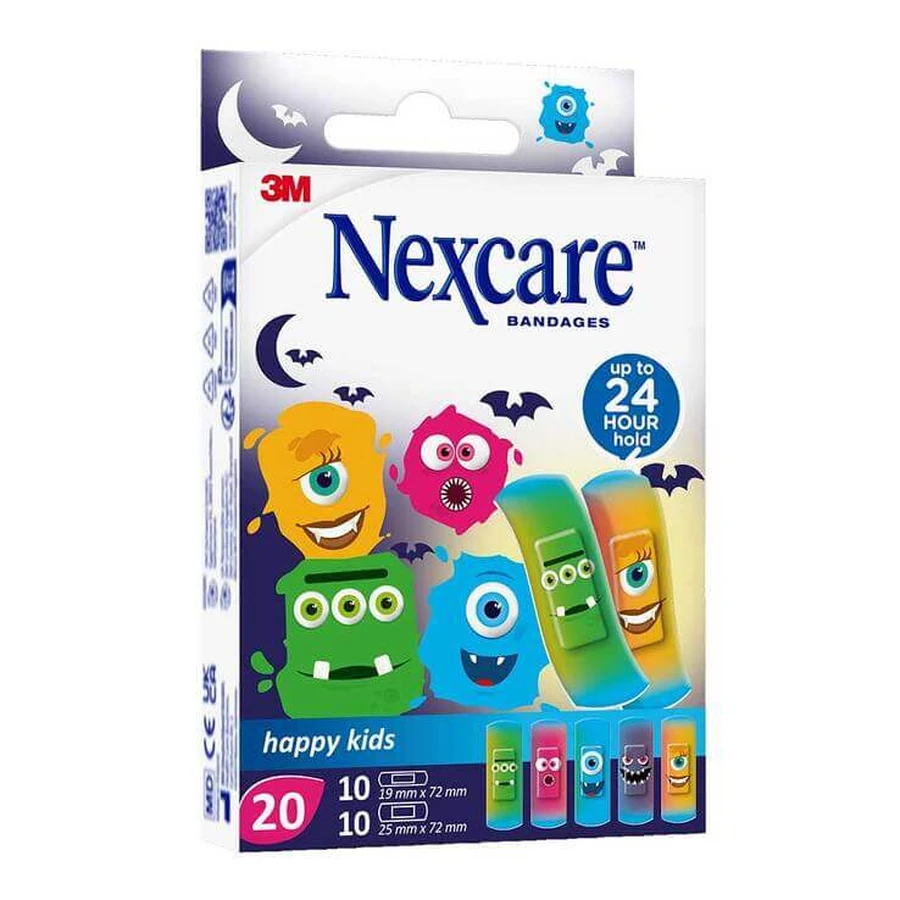 Tiras adhesivas Nexcare Happy Kids Monster, 2 tamaños, 20 tiritas