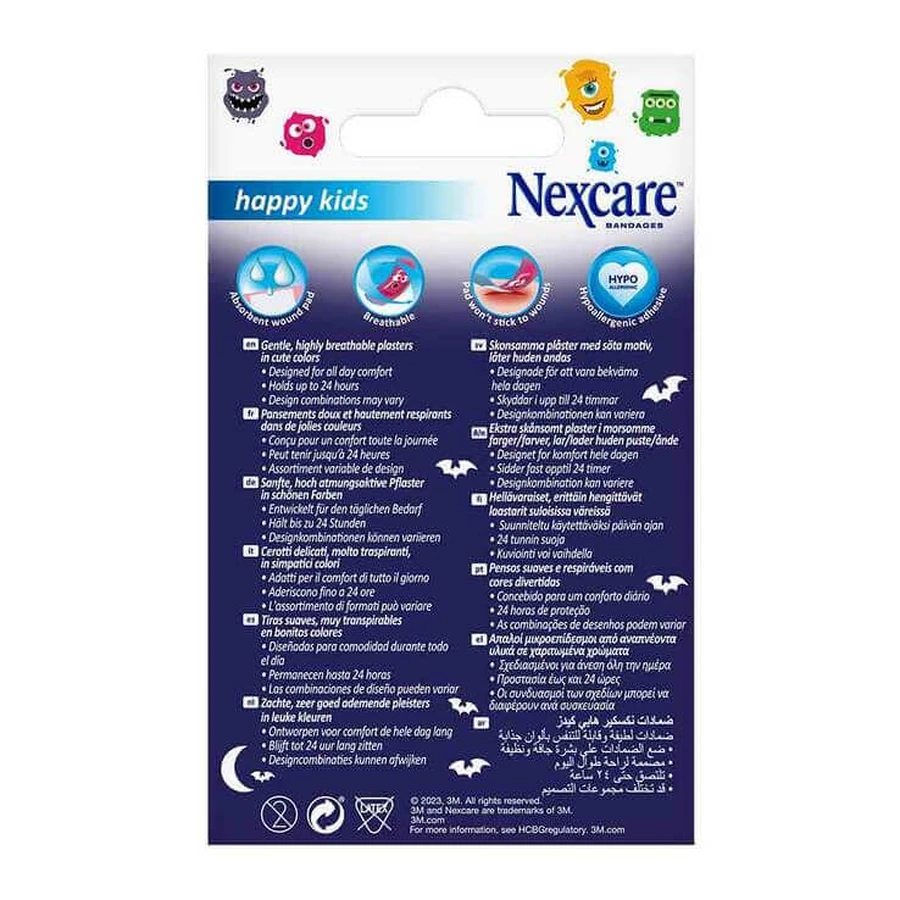 Tiras adhesivas Nexcare Happy Kids Monster, 2 tamaños, 20 tiritas