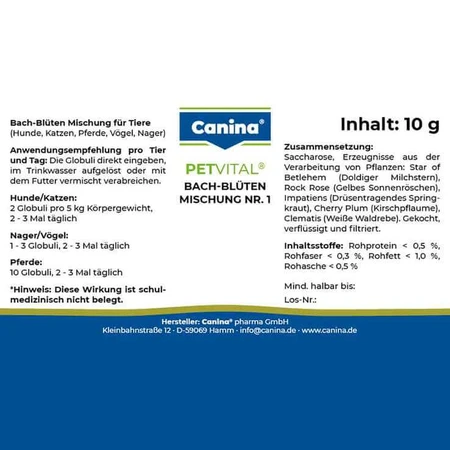 Petvital Bach Flower Remedies No. 1 Globules for Animals, 10 g globules