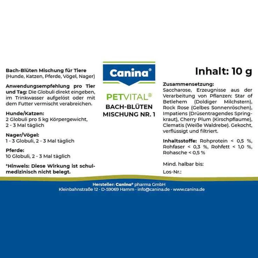 Petvital Bach Flower Remedies No. 1 Globules for Animals, 10 g globules