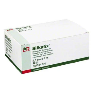 Apósitos adhesivos Silkafix, 5 m x 2,5 cm, 12 apósitos