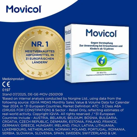 MOVICOL®-poederzakjes – Snelle verlichting bij constipatie, 20 zakjes poeder voor het bereiden van een drank