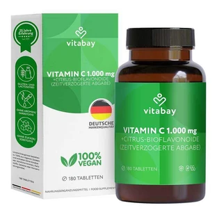 Vitamine C + bioflavonoïdes 1 000 mg, formule végétalienne, à forte dose, 250 comprimés à libération modifiée