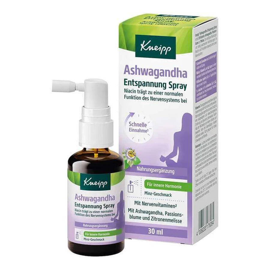 Spray relajante de ashwagandha de Kneipp, frasco con pulverizador de 30 ml