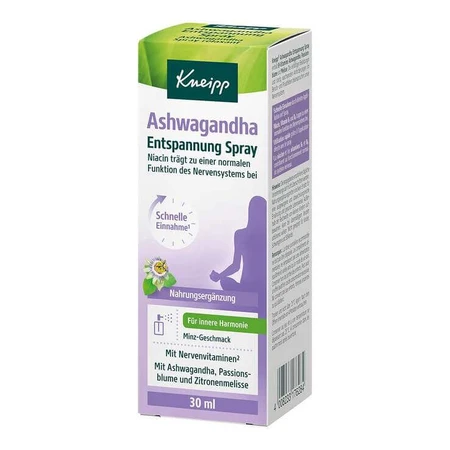 Spray relajante de ashwagandha de Kneipp, frasco con pulverizador de 30 ml