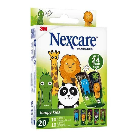 Nexcare Happy Kids Animal-Printed Band-Aid Strips, 2 Sizes, 20 Band-Aids
