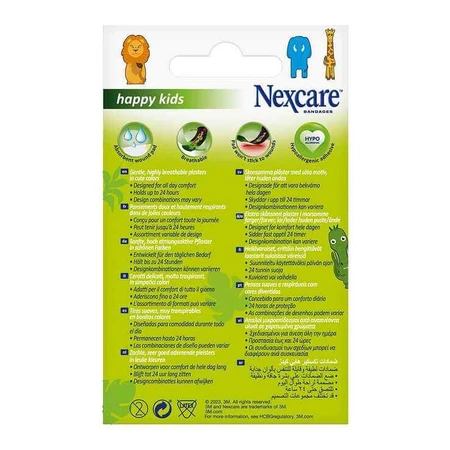 Nexcare Happy Kids Animal-Printed Band-Aid Strips, 2 Sizes, 20 Band-Aids