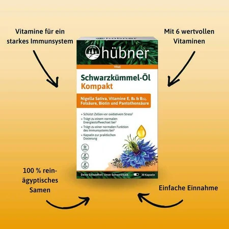 Hübner Black Cumin Oil Compact Capsules, 30 capsules