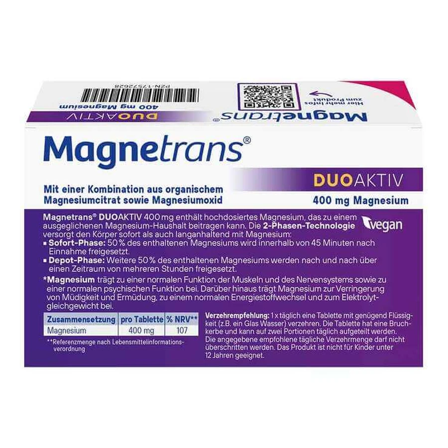 Magnetrans duo-aktiv 400 mg tablets, 100 tablets