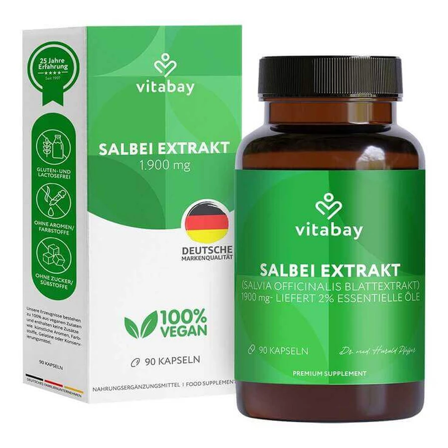 Salie-extract 1900 mg Salvia officinalis Vegetarische capsules, 90 capsules