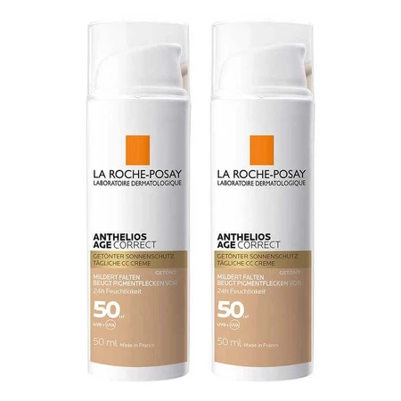 Crema con color La Roche-Posay Anthelios Age Correct SPF 50, 2 x 50 ml de crema
