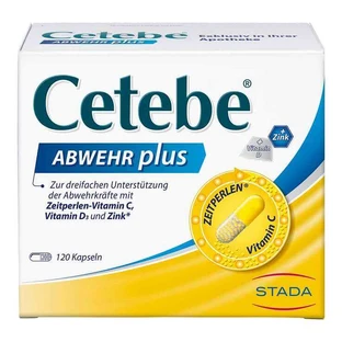 Cetebe Immune Support Plus : gélules à la vitamine C, à la vitamine D3 et au zinc, 2 boîtes de 120 gélules