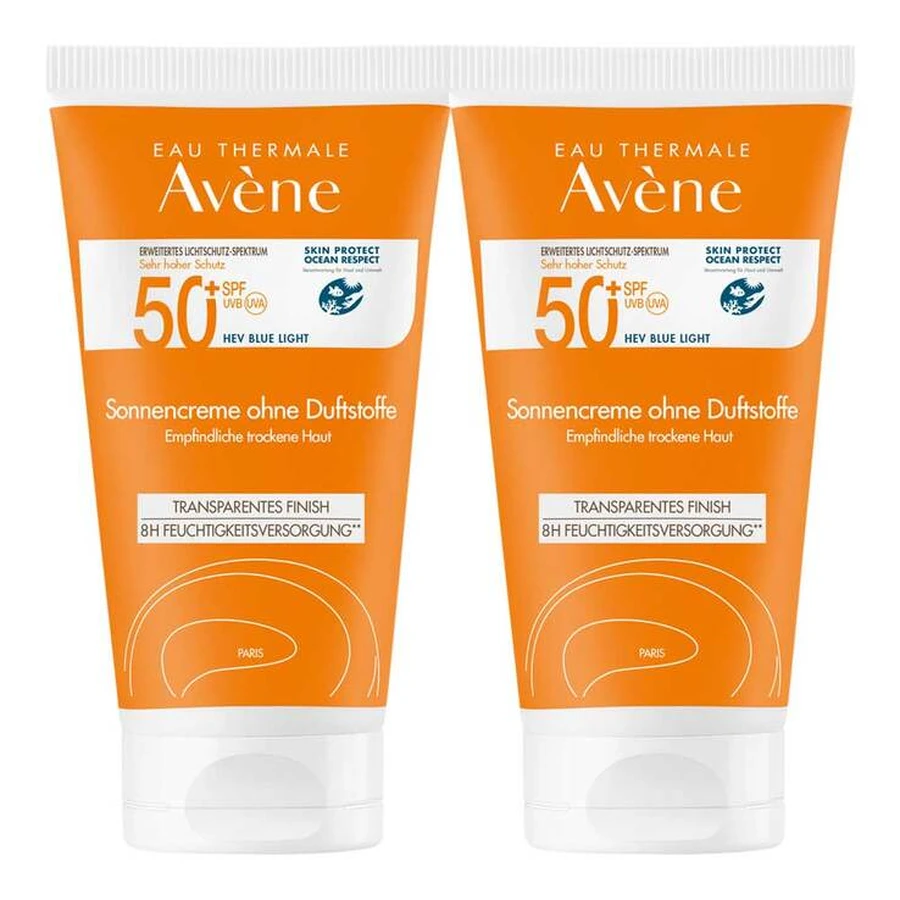 Crème solaire Avène SPF 50+ sans parfum, lot de 2 x 50 ml