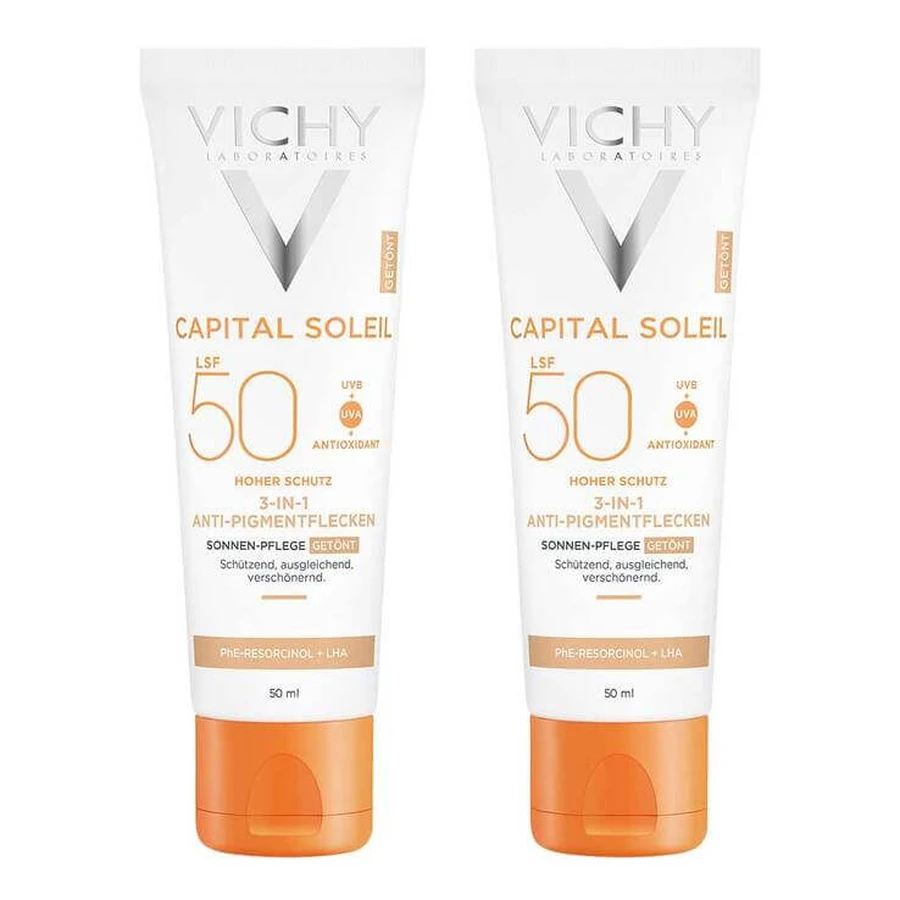 Crème anti-taches Vichy Idéal Soleil SPF 50+, 2 tubes de 50 ml