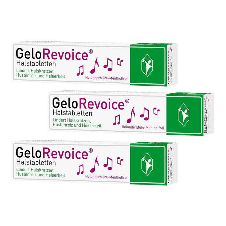 GeloRevoice keelpastilles met vlierbloesem (zonder menthol) tegen heesheid, 3 x 20 pastilles