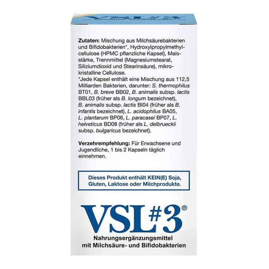 VSL3 : gélules à forte dose d'acide lactique et de bifidobactéries, 60 gélules